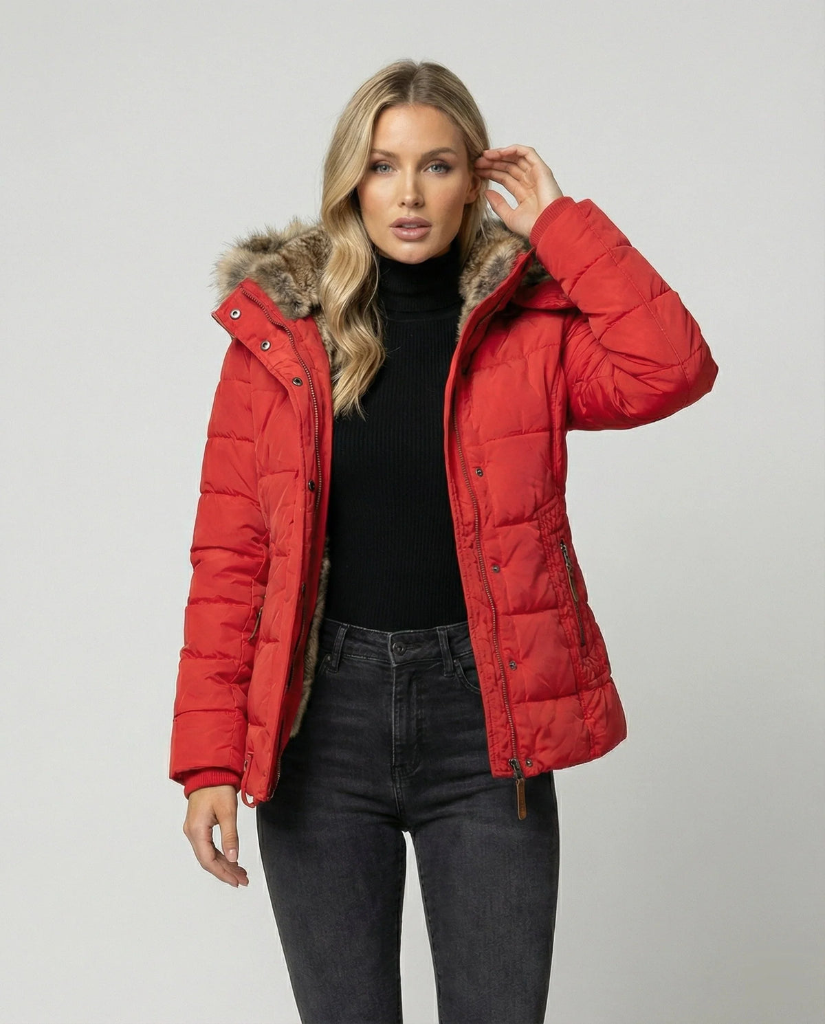 Insulated Quilted Jacket with Faux Fur Hood | Women's Winter Coat 1