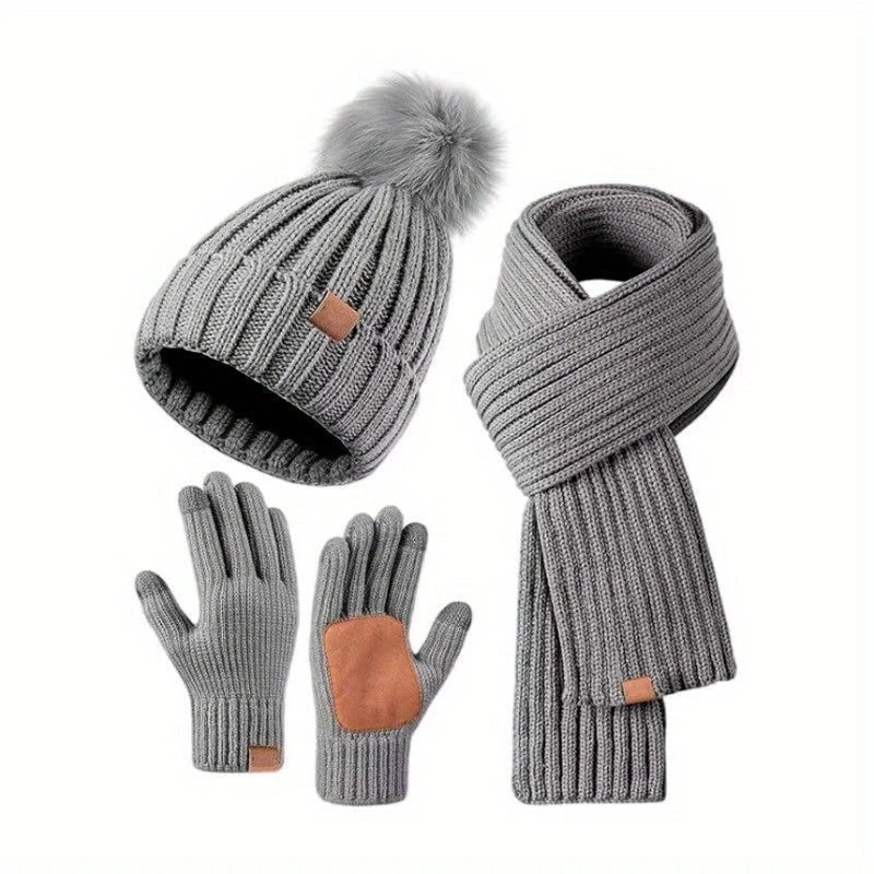 Knitted Winter Hat Set with Scarf & Touchscreen Gloves | Women’s Winter Accessories 1