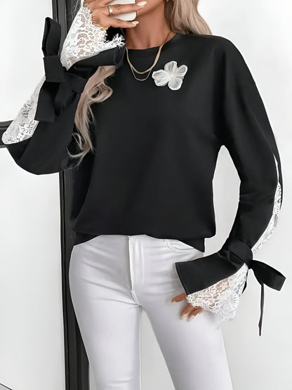 Lace-Panel Sweatshirt | Women Long-Sleeve Casual Top 2