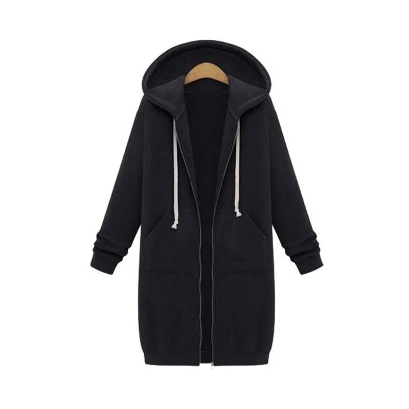 Longline Zip-Up Hoodie | Women's Relaxed Fit with Pockets 0