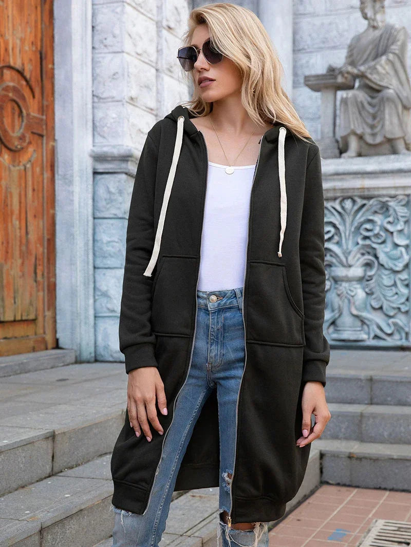 Longline Zip-Up Hoodie | Women's Relaxed Fit with Pockets 2