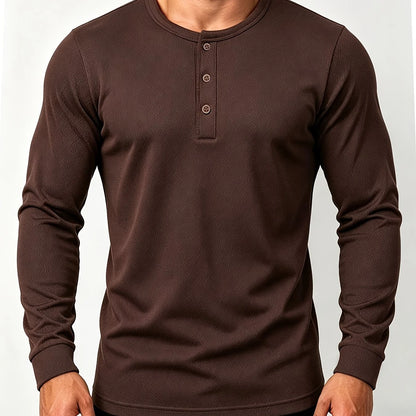 Men's Casual Henley Shirt Long Sleeve Button Neck | Shirts 0
