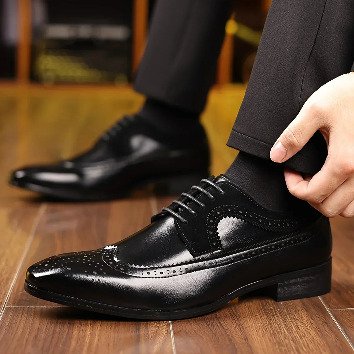 Men's Classic Black Dress Shoes | Formal Leather Footwear 5