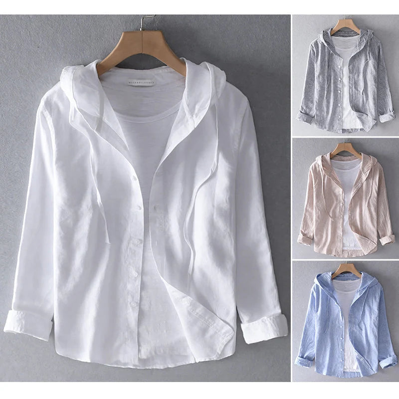 Men's Lightweight White Linen Shirt 4