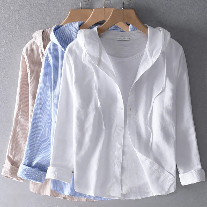 Men's Lightweight White Linen Shirt 5