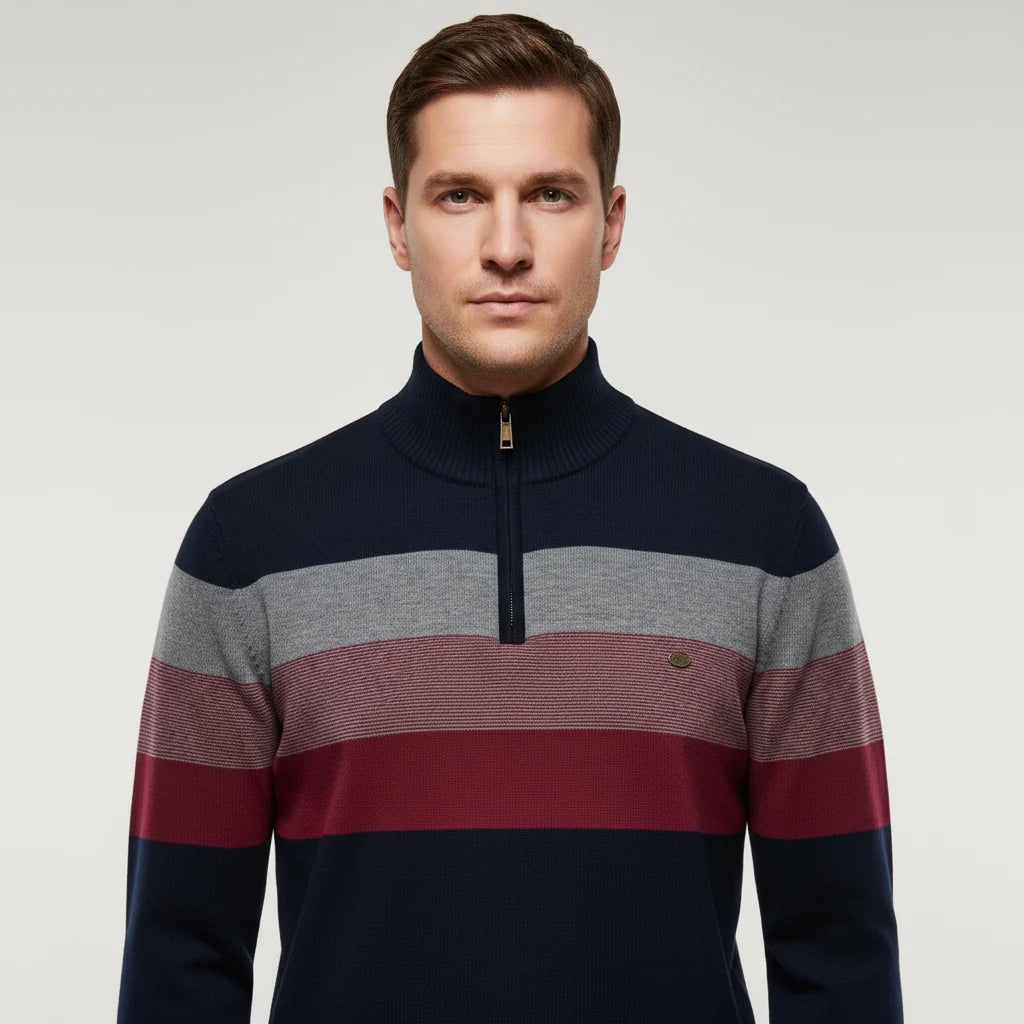 Men's Quarter Zip Striped Jumper | Slim Fit Knitwear 1