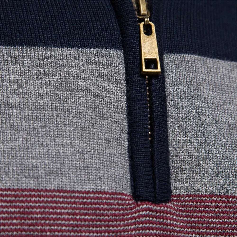 Men's Quarter Zip Striped Jumper | Slim Fit Knitwear 2