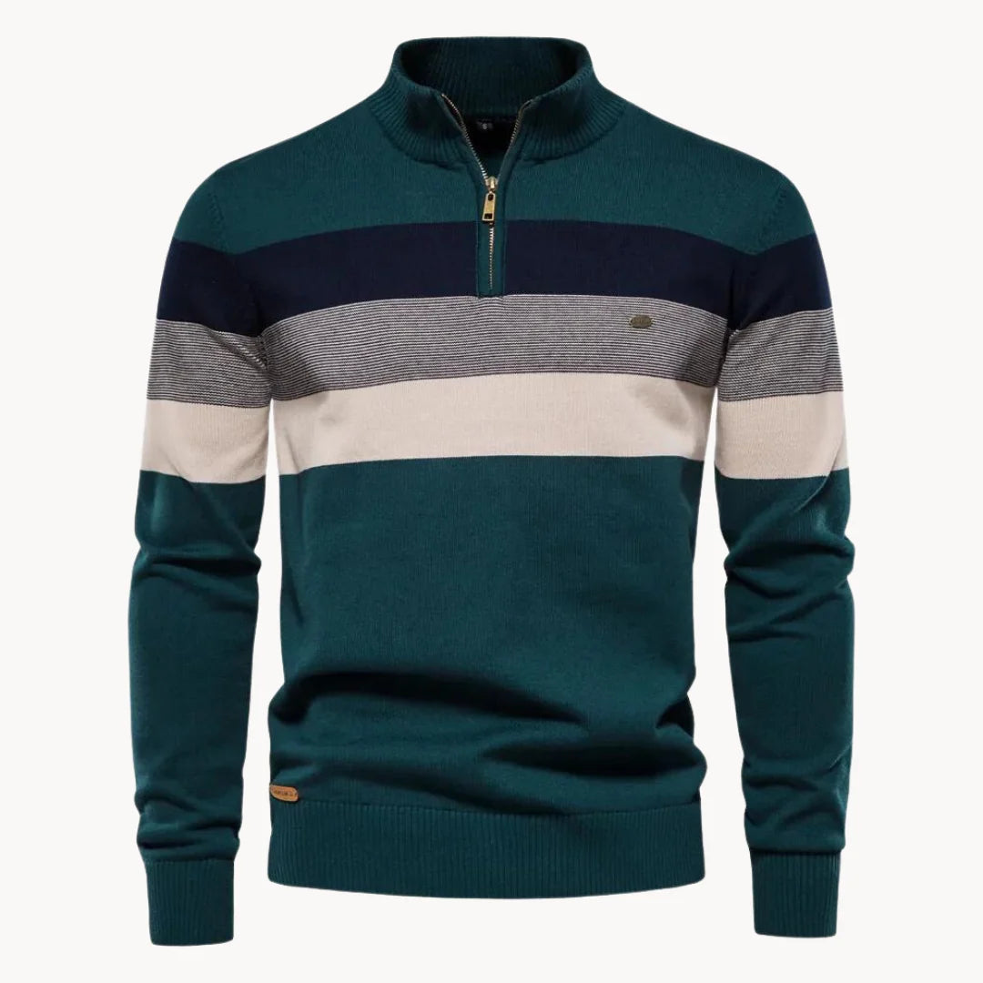 Men's Quarter Zip Striped Jumper | Slim Fit Knitwear 4