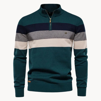Men's Quarter Zip Striped Jumper | Slim Fit Knitwear 4
