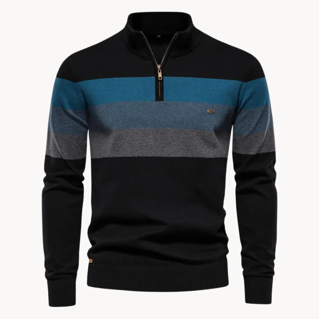 Men's Quarter Zip Striped Jumper | Slim Fit Knitwear 5