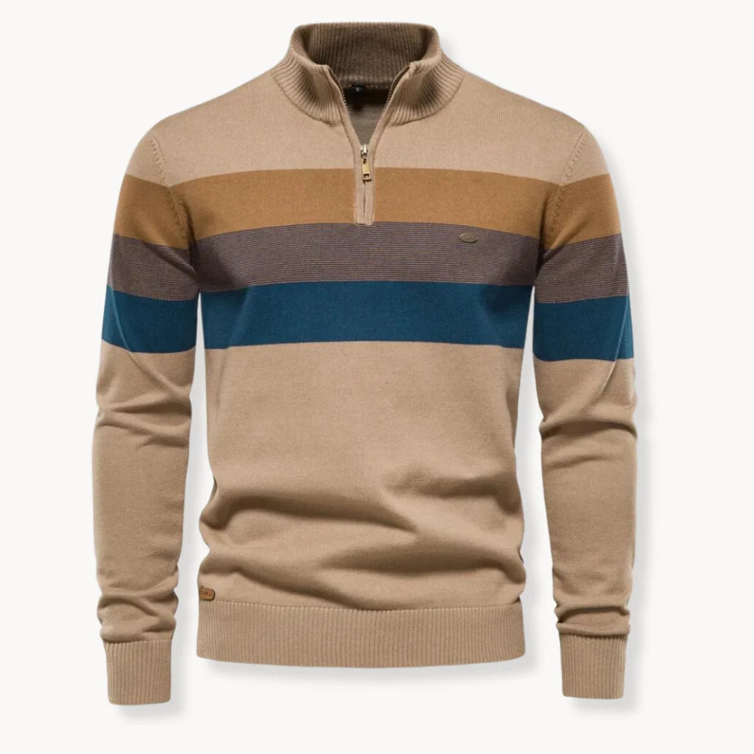 Men's Quarter Zip Striped Jumper | Slim Fit Knitwear 6