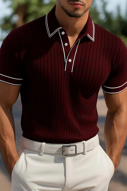 Men's Ribbed Polo Shirt | Slim Fit Smart Casual Top 2
