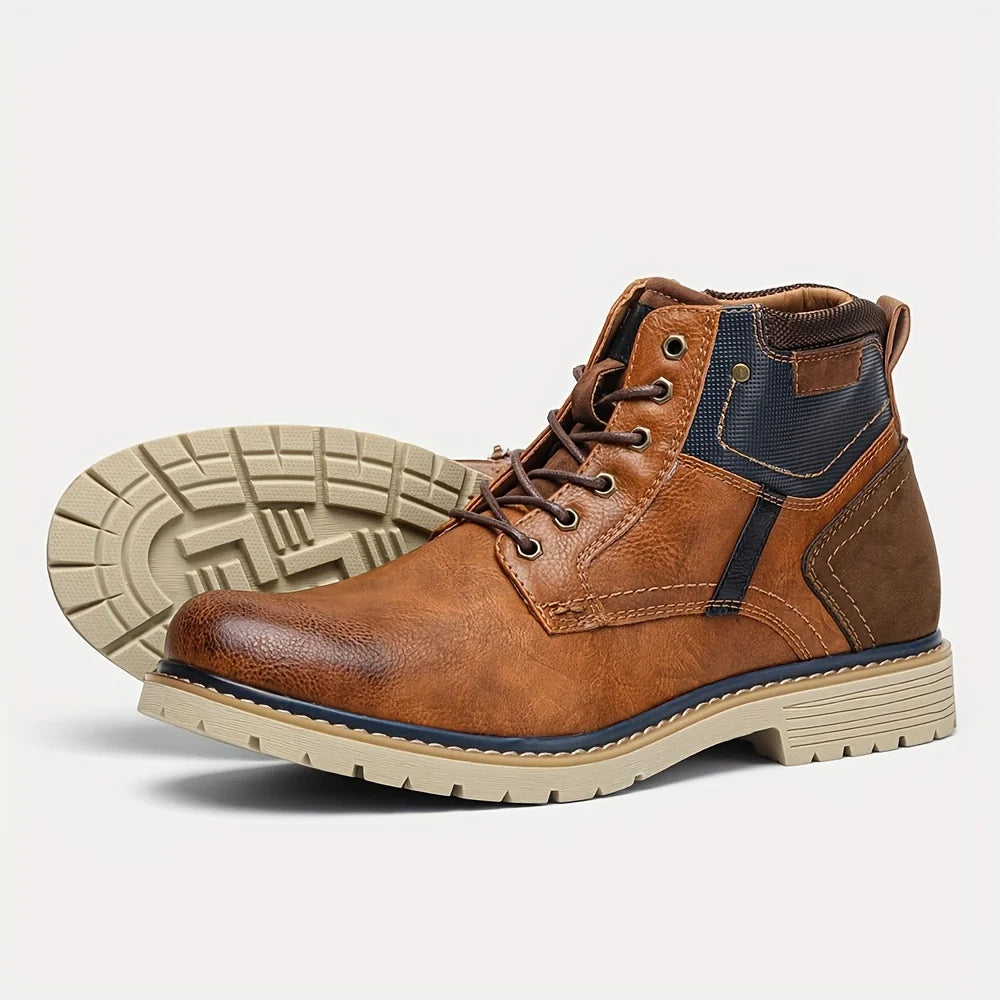 Men's Vintage PU Leather Boots | Casual Rubber Sole 1