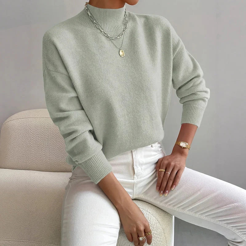 Mock Neck Knit Sweater | Women's Relaxed Fit Long Sleeve 0