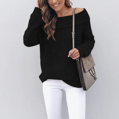 Off Shoulder Knit Sweater | Women's Relaxed Long Sleeve Top 0