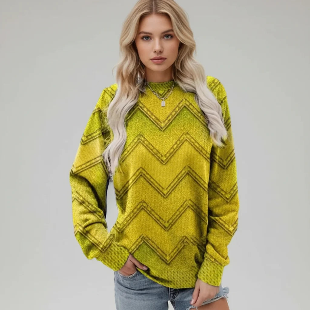 Printed Crew Neck Women's Sweater | Relaxed Fit Long Sleeve 0