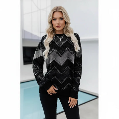 Printed Crew Neck Women's Sweater | Relaxed Fit Long Sleeve 1
