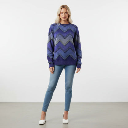 Printed Crew Neck Women's Sweater | Relaxed Fit Long Sleeve 2