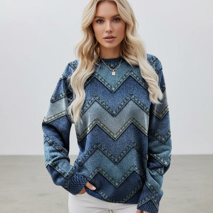 Printed Crew Neck Women's Sweater | Relaxed Fit Long Sleeve 3