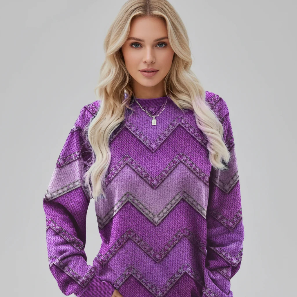 Printed Crew Neck Women's Sweater | Relaxed Fit Long Sleeve 4