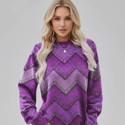 Printed Crew Neck Women's Sweater | Relaxed Fit Long Sleeve 4