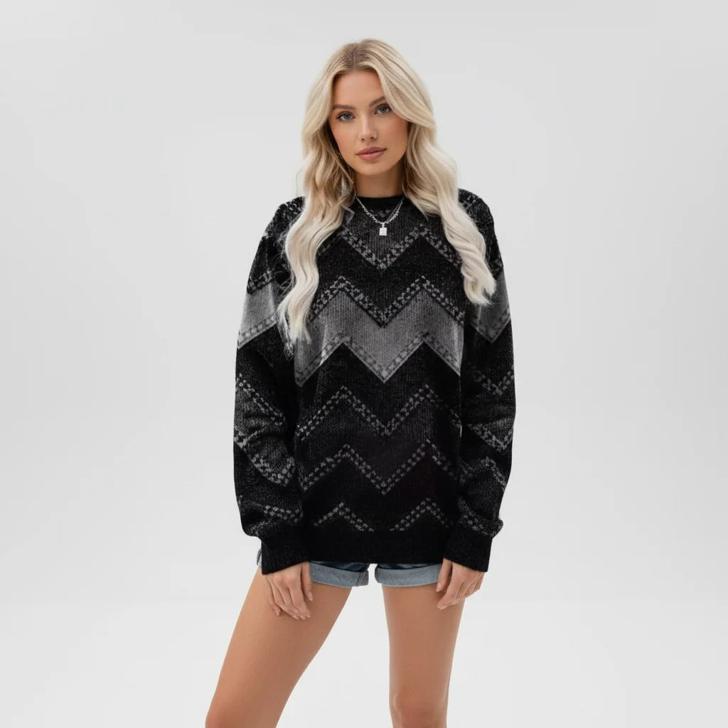 Printed Crew Neck Women's Sweater | Relaxed Fit Long Sleeve 6