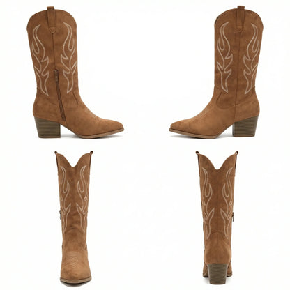 Retro Chunky Heel Knee-High Cowboy Boots | Women's Fashion Footwear 7