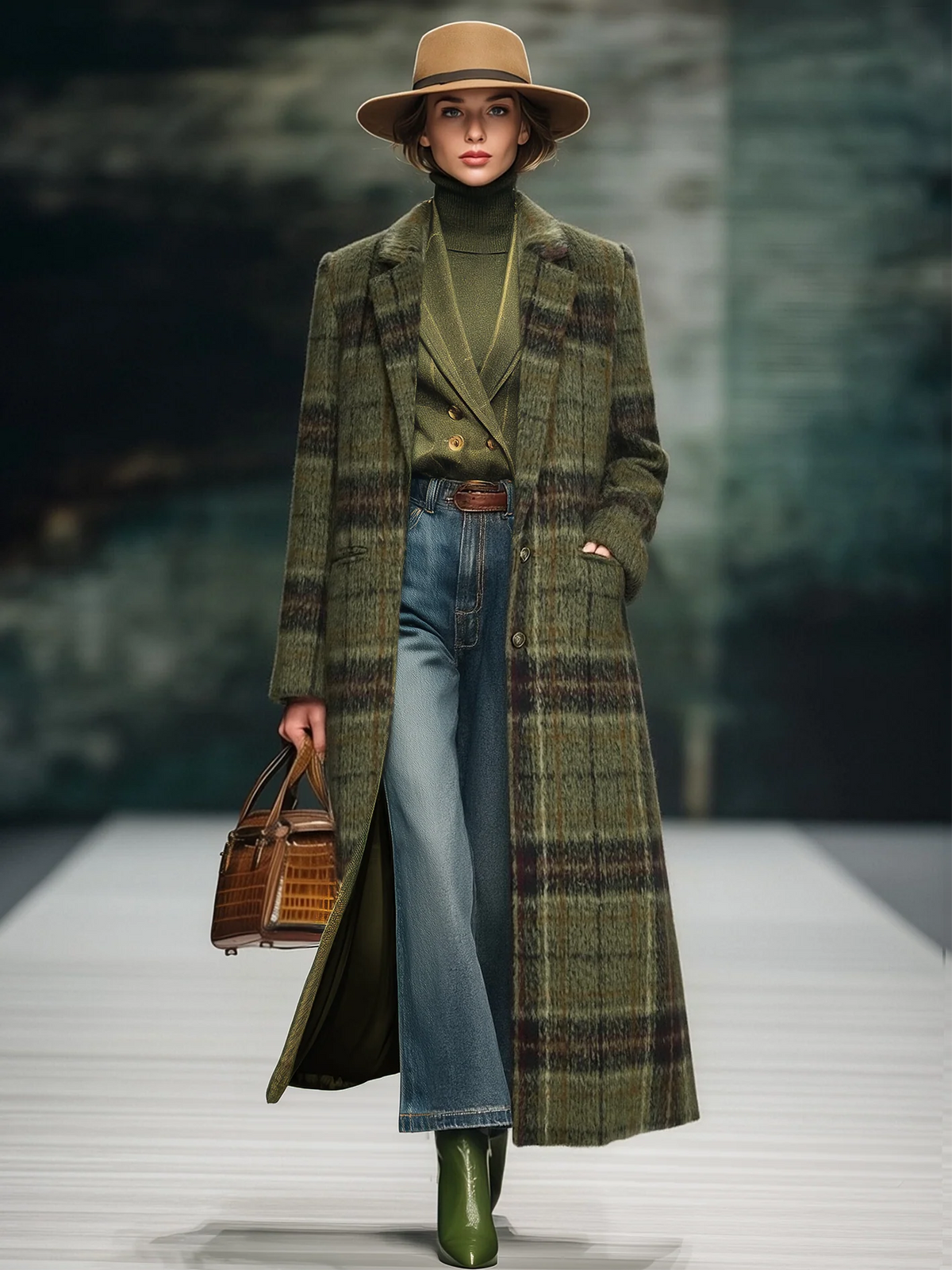 Retro Plaid Woolen Coat | Long Tweed Outerwear 4