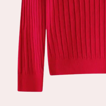 Ribbed Knit Sweater | Women's Notched Neck Button Placket 8
