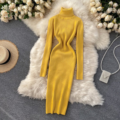 Ribbed Knit Turtleneck Maxi Dress | Women's Long Sleeve Dress 0