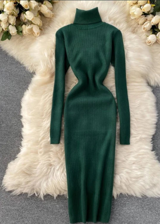 Ribbed Knit Turtleneck Maxi Dress | Women's Long Sleeve Dress 1