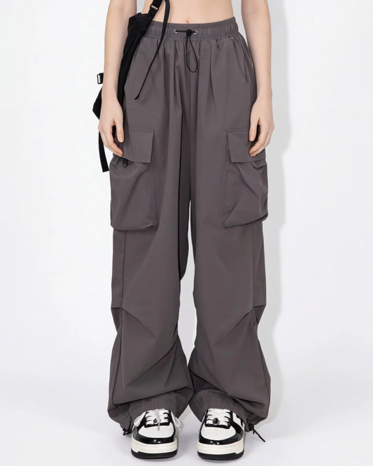 Ruched Parachute Cargo Trousers | Women's Wide Leg Pants 0