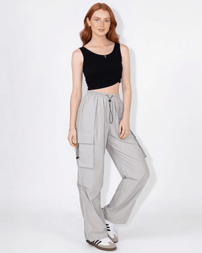 Ruched Parachute Cargo Trousers | Women's Wide Leg Pants 4