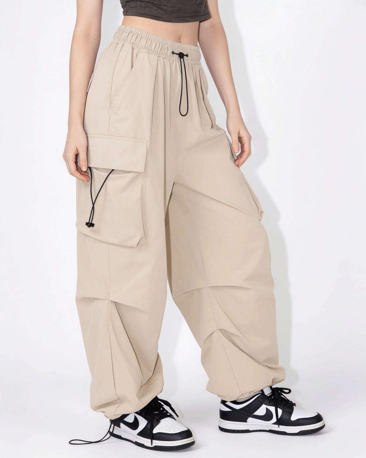 Ruched Parachute Cargo Trousers | Women's Wide Leg Pants 7