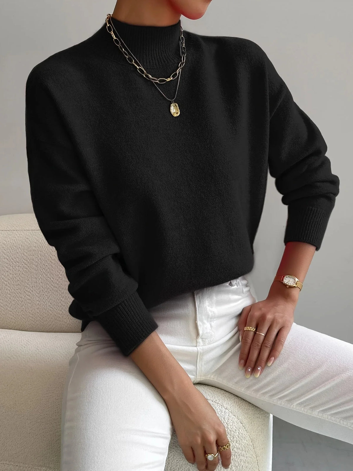 Soft Knit Mock Neck Women's Sweater | Relaxed Fit Autumn Winter 5
