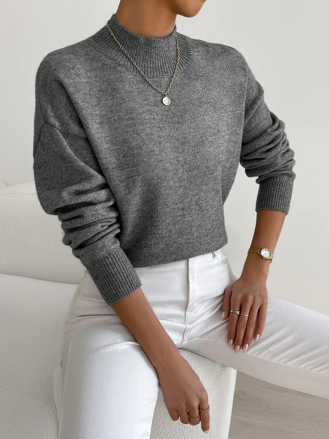 Soft Knit Mock Neck Women's Sweater | Relaxed Fit Autumn Winter 8