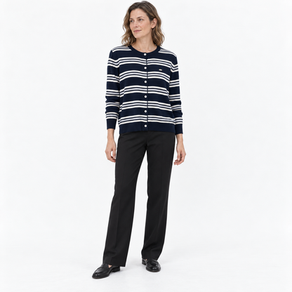 Striped Crew-Neck Knitted Cardigan | Women Casual Layer 0