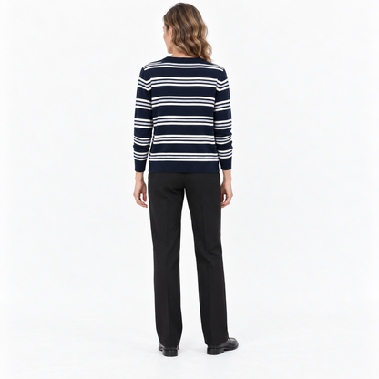 Striped Crew-Neck Knitted Cardigan | Women Casual Layer 3