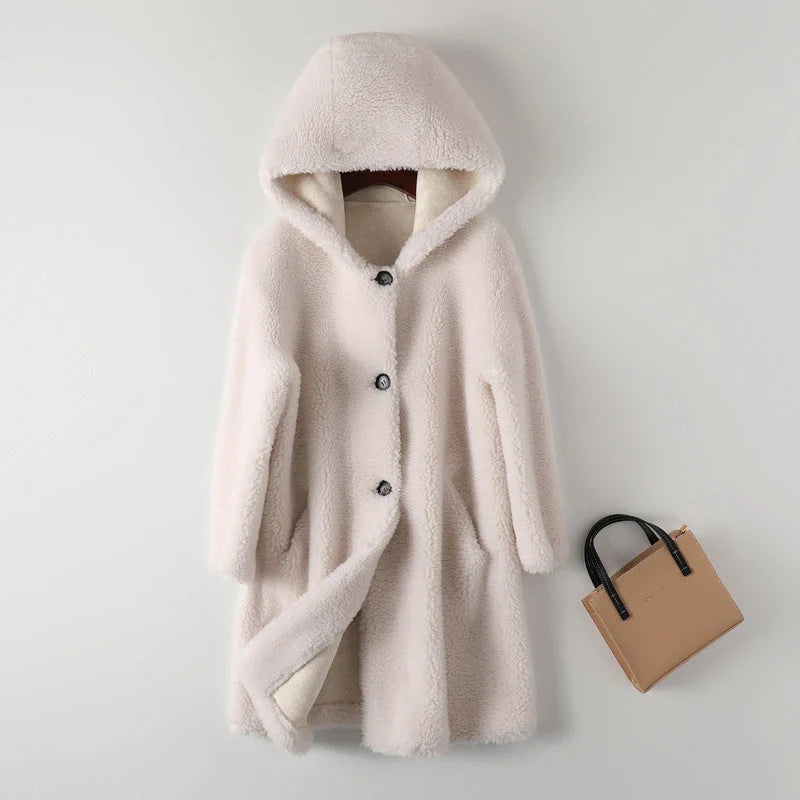 Teddy Coat Cream White Mid-Length Wool Blend 1
