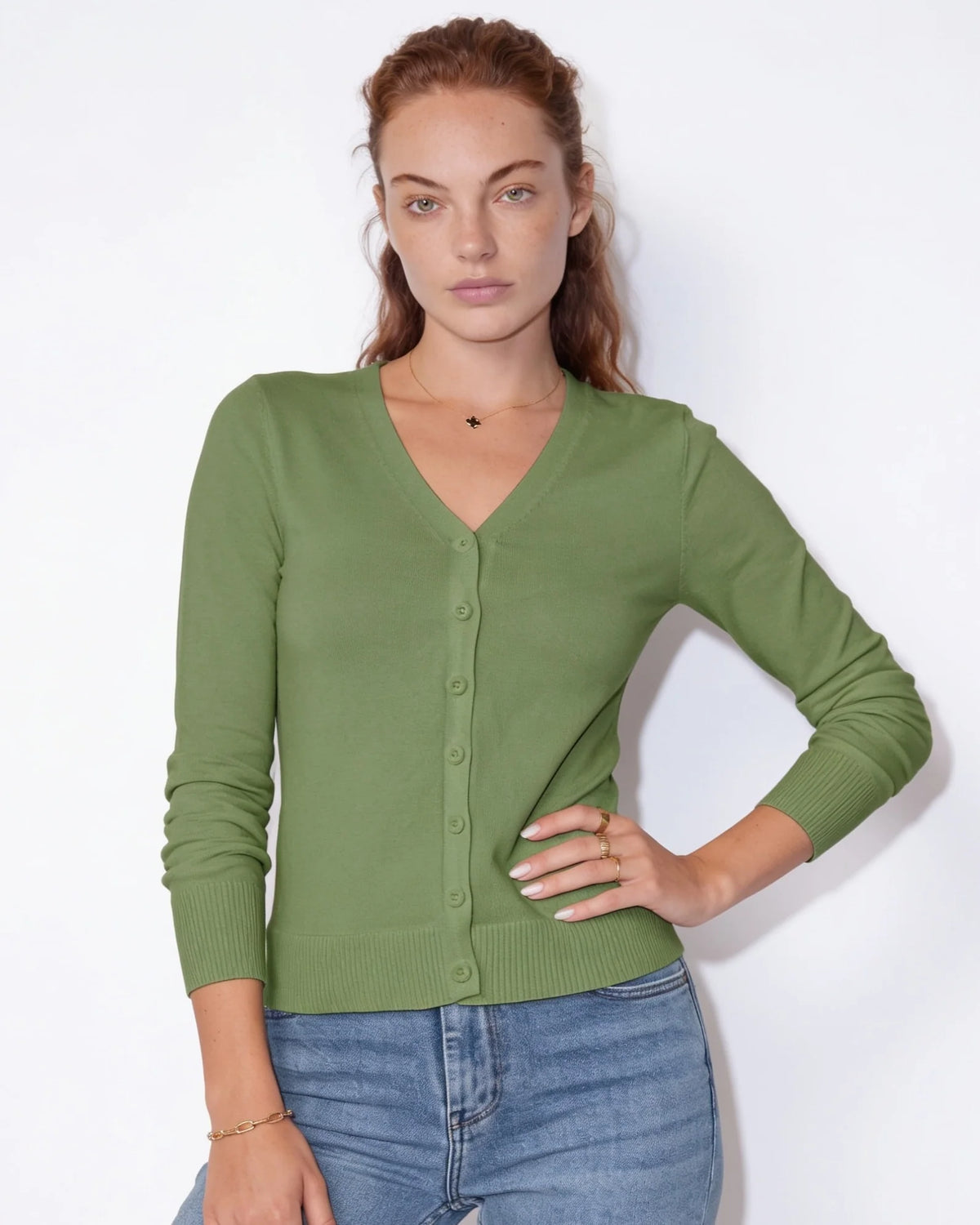 V-Neck Button Cardigan | Women's Hip-Length Knitwear 10