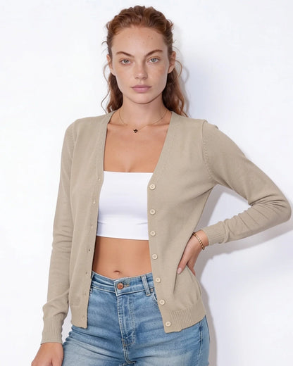 V-Neck Button Cardigan | Women's Hip-Length Knitwear 12