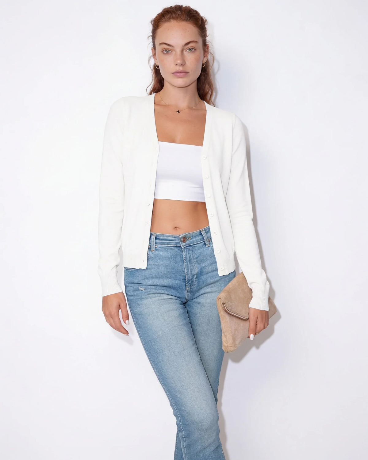 V-Neck Button Cardigan | Women's Hip-Length Knitwear 2