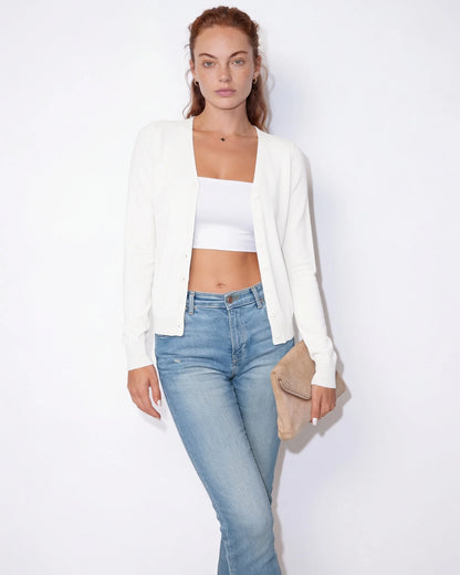 V-Neck Button Cardigan | Women's Hip-Length Knitwear 2