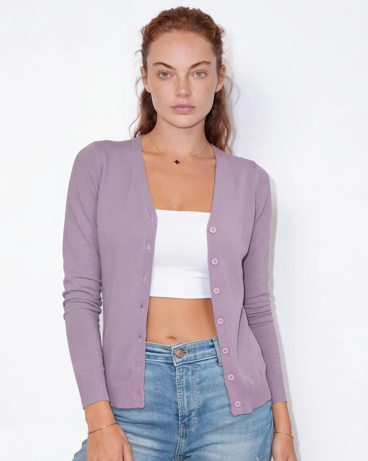 V-Neck Button Cardigan | Women's Hip-Length Knitwear 9