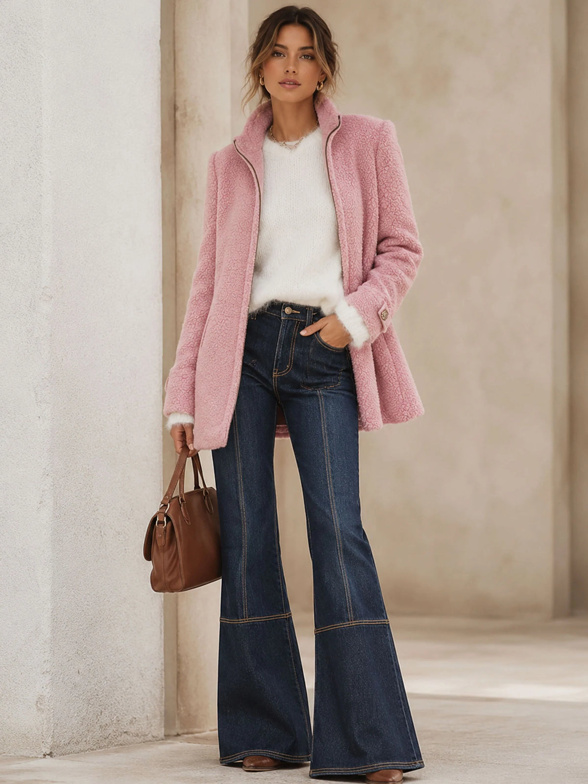 Vintage Pink Polar Fleece Jacket | Casual Zip-Up Outerwear 3