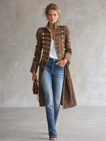 Vintage Washed Denim Military Longline Coat | Women's Coat 1