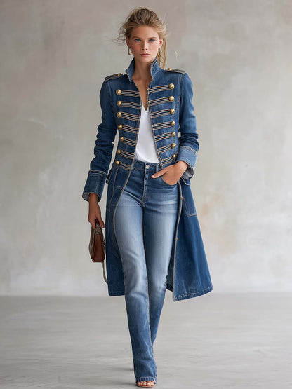 Vintage Washed Denim Military Longline Coat | Women's Coat 3