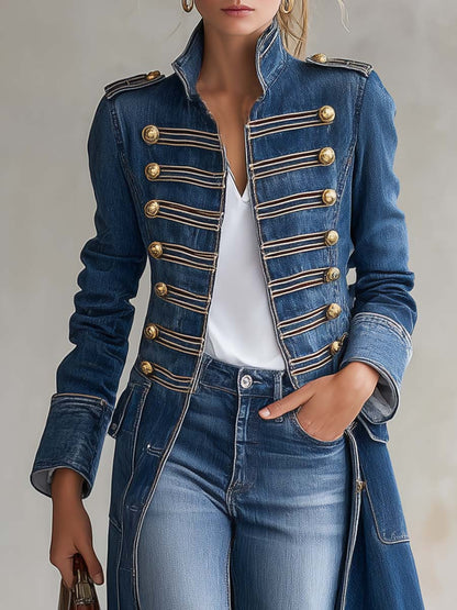 Vintage Washed Denim Military Longline Coat | Women's Coat 4