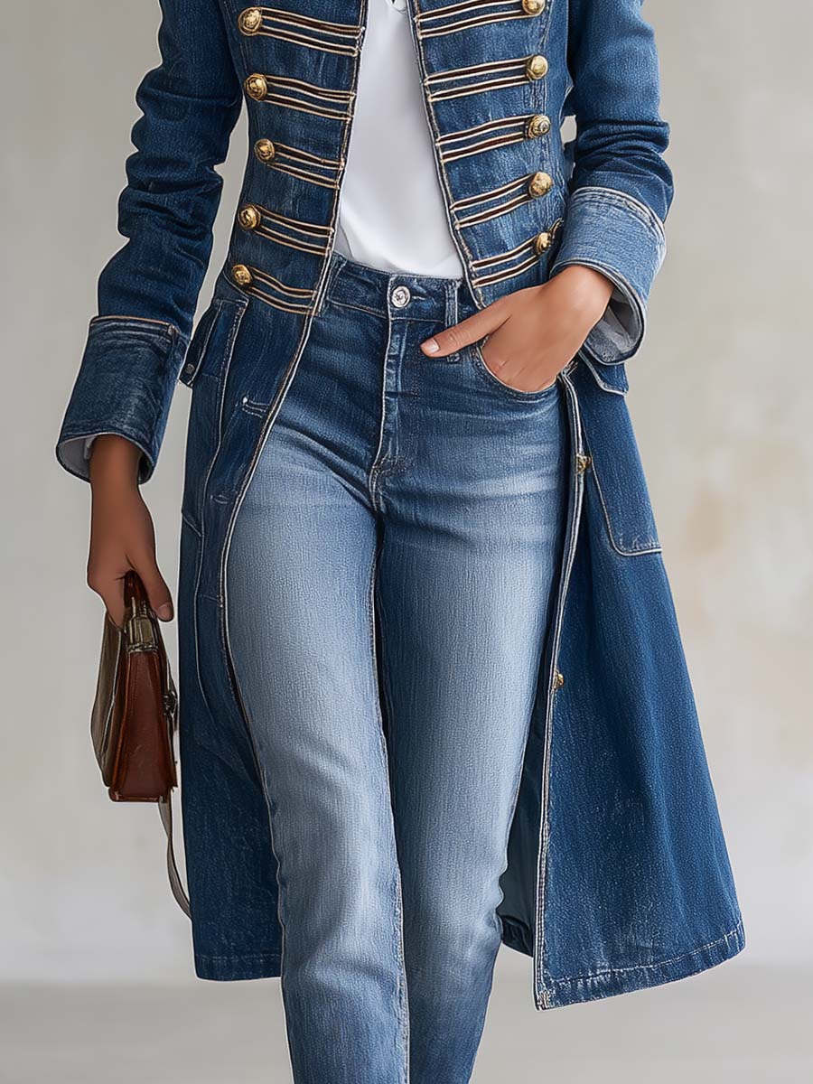 Vintage Washed Denim Military Longline Coat | Women's Coat 5
