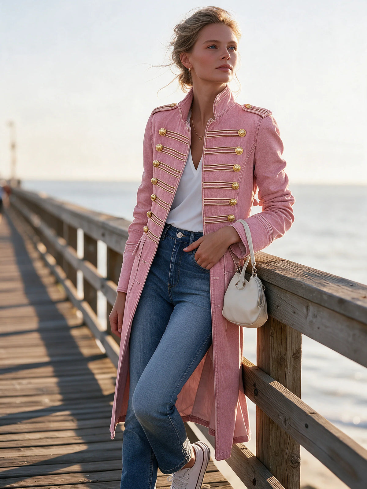 Vintage Washed Denim Military Longline Coat | Women's Coat 7